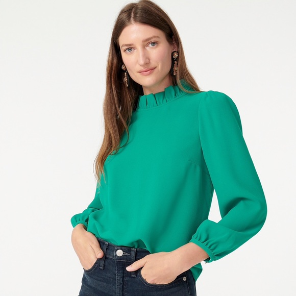 J. Crew Tops - JCREW Ruffle-Neck Crepe Top NWT Size M Green